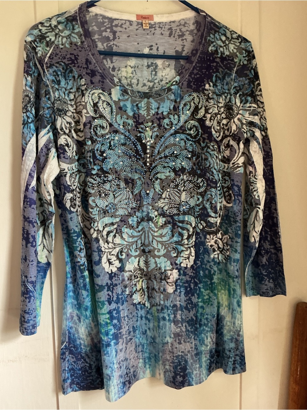 Reba Blue Teal Patterned Long Sleeve Tunic